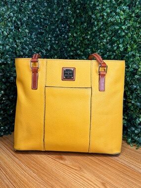 Dooney & Bourke Yellow Leather Tote with Brown Trim